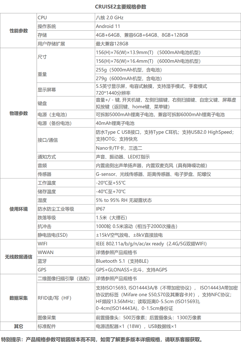 东集CRUISE 2智能手持终端PDA详细参数图