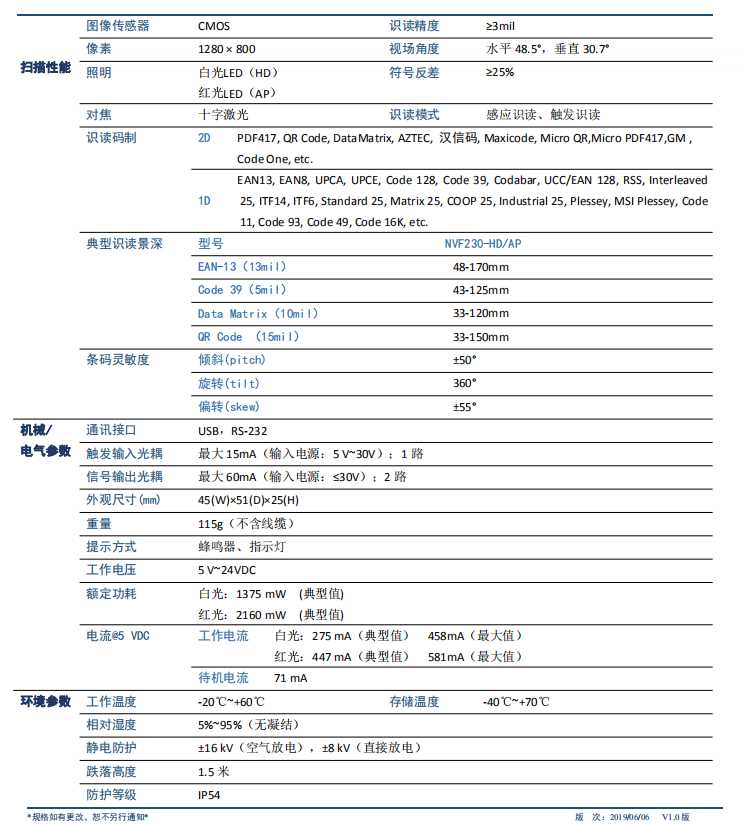 新大陆NLS-NVF230条码扫描器详细参数