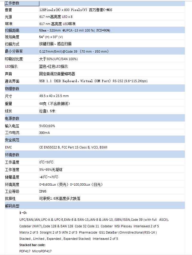 二维码识别模块GX-60Series详细参数