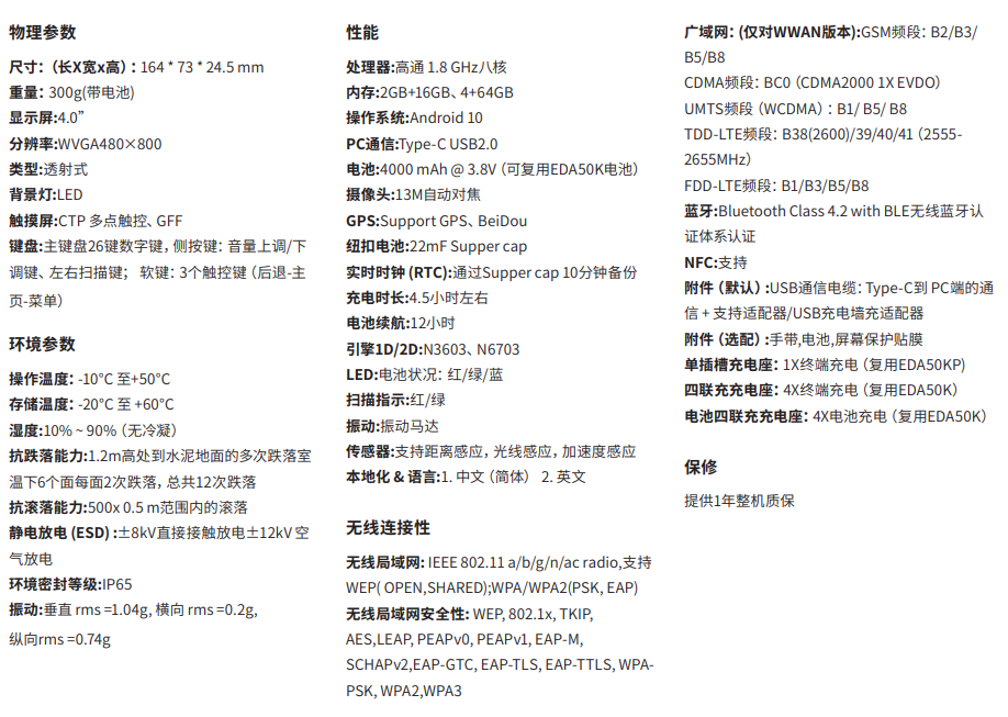 霍尼韦尔EDA51K安卓仓库手持终端详细参数